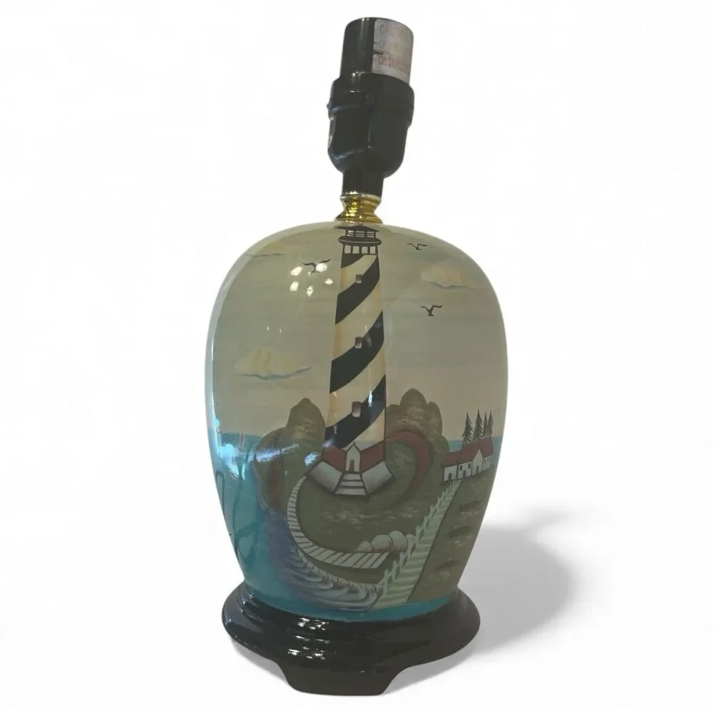 Lighthouse Table Lamp Coastal Nautical Ceramic Beach House Decor Standout Art